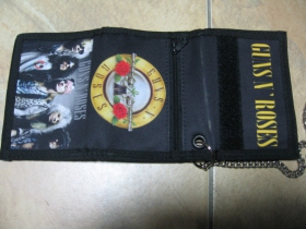 Guns n Roses, hrubá, pevná, textilná peňaženka s retiazkou a karabínkou